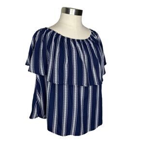 PP LA Clothing Nina Off The Shoulder Women's Top Navy & White Size Medium